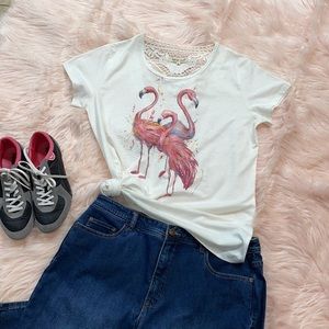 NWOT-Flamingo T shirt with pretty lace back-large